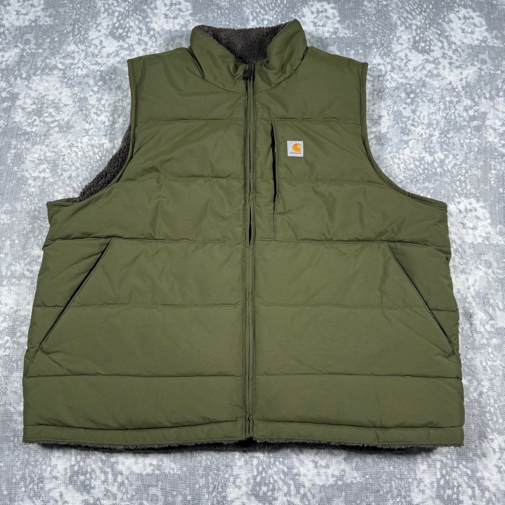 Carhartt Reversible Vest Mens XL Olive Green Fleece Quilted Puffer Workwear
